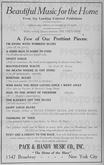 Beautiful music for the home from the leading Colored publishers; The Pace & Handy Music, 1918-1922. Creator: Unknown.