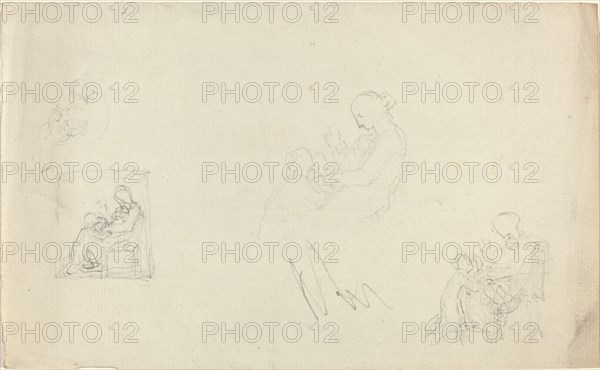 Four Studies of a Seated Woman with Children at Her Feet (Sketches for the Monument..., c. 1816?. Creator: John Flaxman.