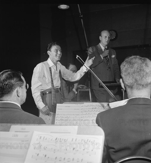 Portrait of Frank Sinatra and Axel Stordahl, Liederkrantz Hall, New York, N.Y., ca. 1947. Creator: William Paul Gottlieb.