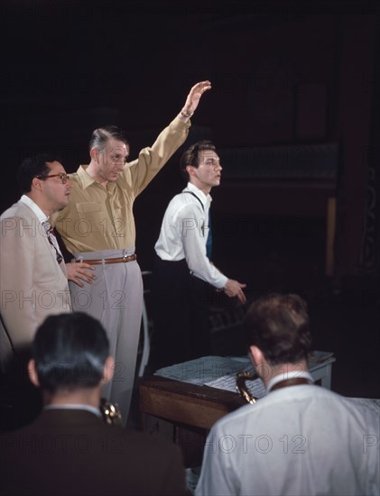 Portrait of Stan Kenton, Pete Rugolo, and Bob Graettinger, Richmond, Va.(?), 1947 or 1948. Creator: William Paul Gottlieb.