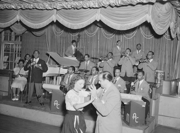 Portrait of Machito, Graciella Grillo, and Mario Bouza, Glen Island Casino, New York, 1947. Creator: William Paul Gottlieb.