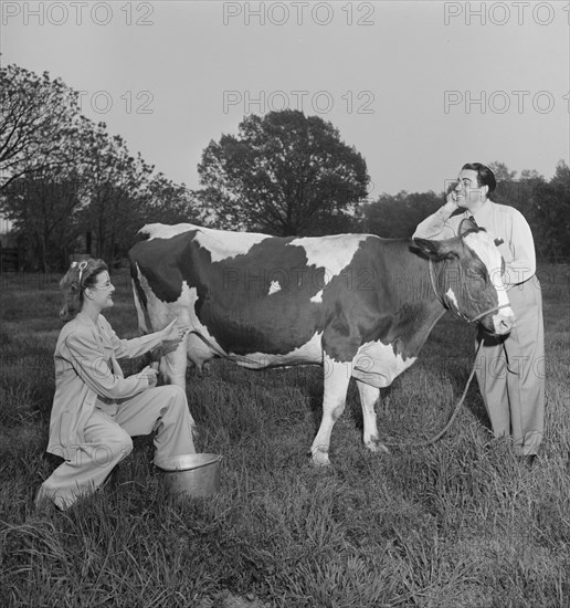 Portrait of Enric Madriguera and Patricia Gilmore on their farm, Connecticut, ca. June 1947. Creator: William Paul Gottlieb.