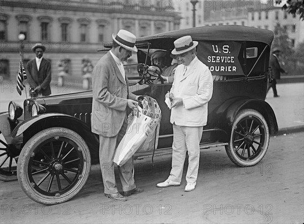 Post Office Department - Auto Mail Transport, 'U.S. Service Courier': C.H. Claudy..., 1917 or 1918. Creator: Harris & Ewing.