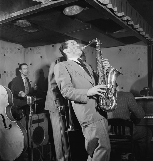 Portrait of Charlie Ventura, Dave Tough, Bill Harris, and Ralph Burns, Three Deuces, N.Y., 1947. Creator: William Paul Gottlieb.