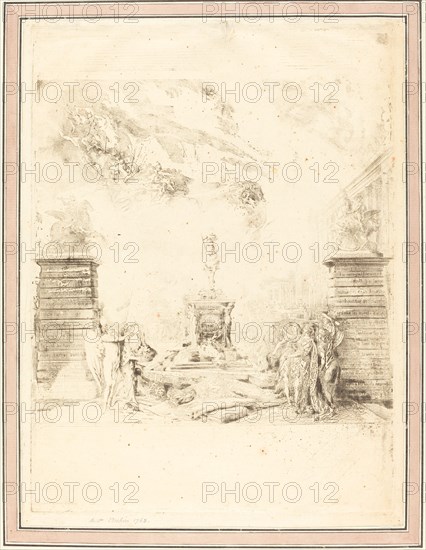 Allegorie sur l'Erection de la Statue de Louis XV (Allegory on the Establishment of a, c. 1763. Creator: Gabriel de Saint-Aubin.