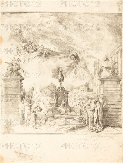 Allegorie sur l'Erection de la Statue de Louis XV (Allegory on the Establishment of a, c. 1763. Creator: Gabriel de Saint-Aubin.