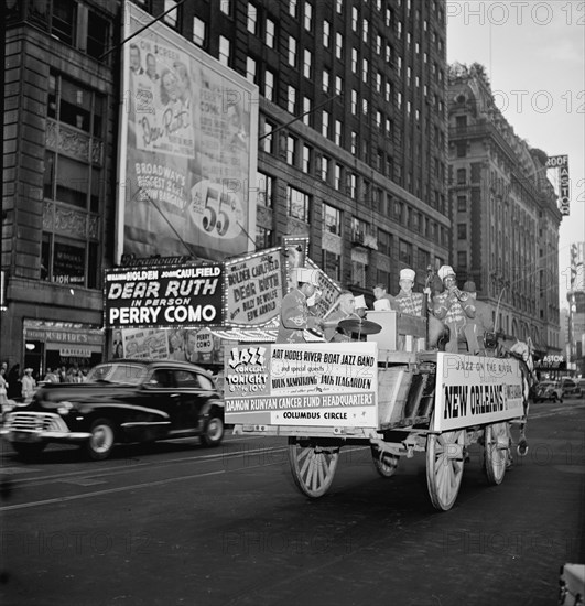 Portrait of Kaiser Marshall, Art Hodes, Sandy Williams, Cecil (Xavier)...Times Square, N.Y., 1947. Creator: William Paul Gottlieb.