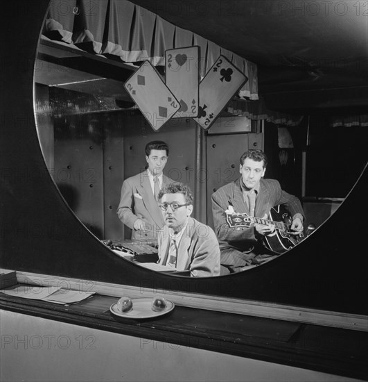 Portrait of Terry Gibbs, Harry Biss, and Bill (Buddy) De Arango, Three Deuces, N.Y., ca. June 1947. Creator: William Paul Gottlieb.