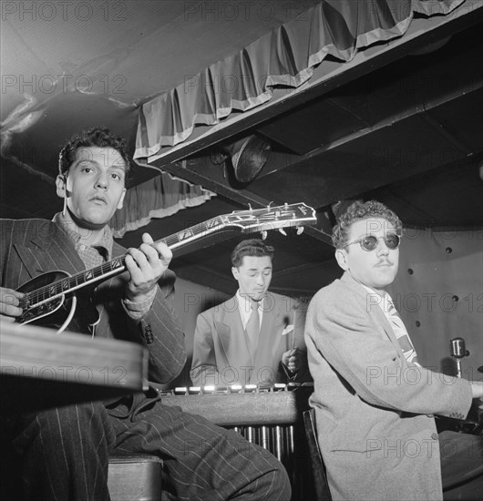 Portrait of Bill (Buddy) De Arango, Terry Gibbs, and Harry Biss, Three Deuces, N.Y., ca. June 1947. Creator: William Paul Gottlieb.