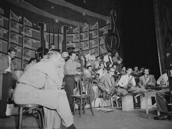 Portrait of Stan Kenton, Eddie Safranski, Shelly Manne, Chico Alvarez...Richmond, Va.(?), 1947 or 48 Creator: William Paul Gottlieb.