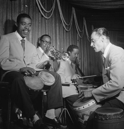 Portrait of Mario Bouza, Jose Mangual, Carlos Vidal(?), and Ubaldo...Glen Island Casino, N.Y., 1947. Creator: William Paul Gottlieb.