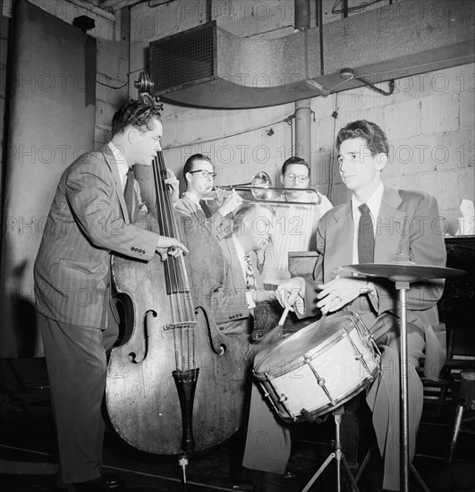 Portrait of Stan Kenton, Kai Winding, Eddie Safranski, Pete Rugolo, and Shelly Manne, N.Y.(?), 1947. Creator: William Paul Gottlieb.