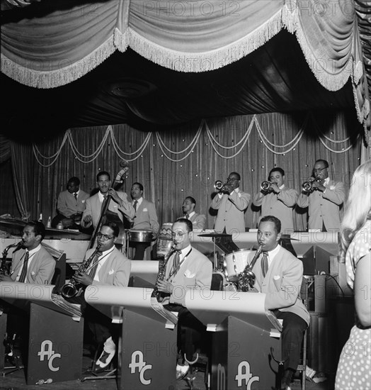 Portrait of Mario Bouza, Jose Mangual, Carlos Vidal(?), and Ubaldo...Glen Island Casino, N.Y., 1947. Creator: William Paul Gottlieb.