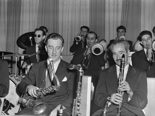 Portrait of Micky Folus, Danny Polo, Billy Exiner, Vahe (Tak) Takvorian...Eddie Condon's, N.Y., 1947 Creator: William Paul Gottlieb.