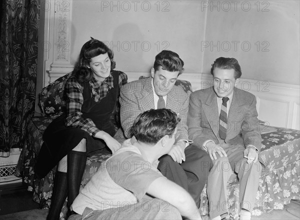 Portrait of Adele Girard, Joe Marsala, Nesuhi Ertegun, and William P. Gottlieb...Washington, ca1940. Creator: Delia Potofsky Gottlieb.