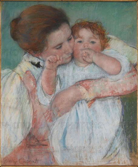 Mother and child on green background or Maternity, 1897. Creator: Cassatt, Mary (1845-1926).