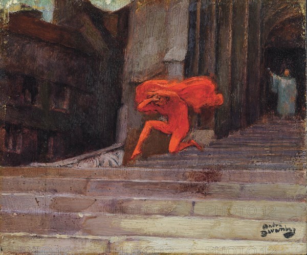 L'eau bénite ou le diable chassé d'une église (Holy water or The devil chased out of church). Creator: Devambez, André Victor Édouard (1867-1943).