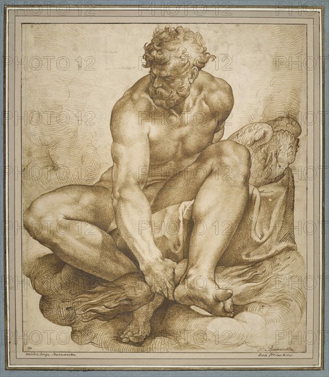 Jupiter sitting on clouds, ca 1574. Creator: Passerotti (Passarotti), Bartolomeo (1529-1592).