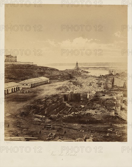 View of the Docks. From: Souvenir de la Guerre de Crimee, 1855. Creator: Méhédin, Léon-Eugène (1828-1905).