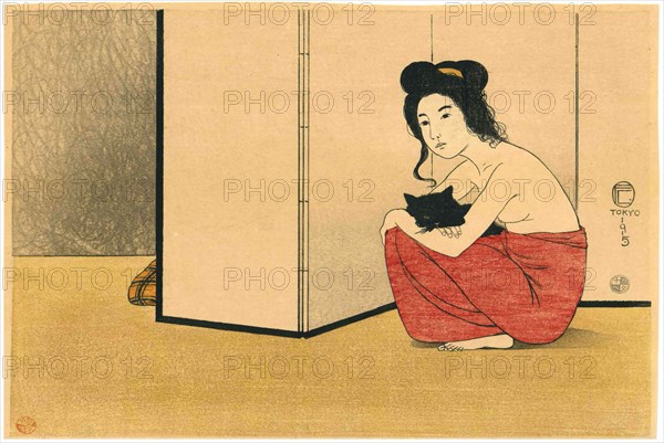 Woman holding a black cat, 1915. Creator: Capelari, Friedrich (Fritz) (1884-1950).