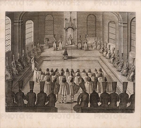 The visit of the Holstein delegation to the Russian tsar in Moscow  (Illustration from..., 1634. Creator: Anonymous.