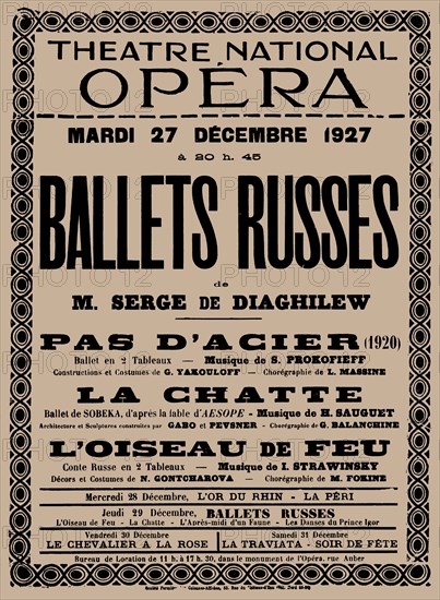 Poster for Ballets Russes, Théâtre National Opéra , 1927. Creator: Historic Object.