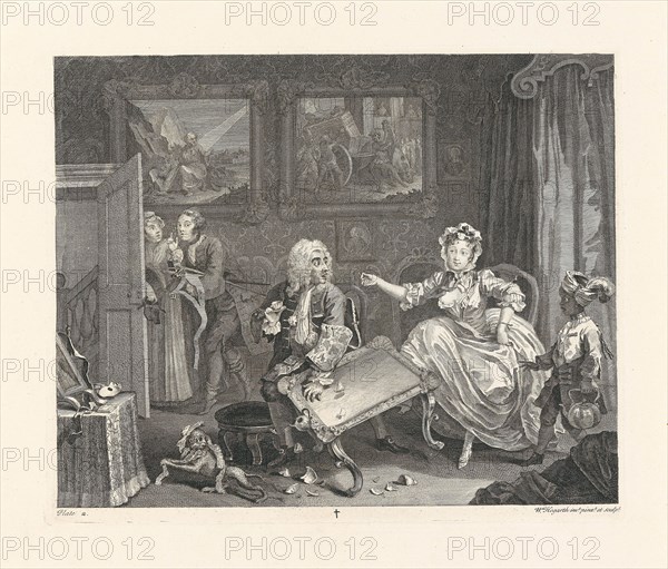 A Harlot's Progress. Plate 2: Moll is now a kept woman, the mistress of a wealthy merchant, 1732. Creator: Hogarth, William (1697-1764).