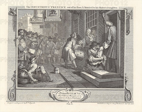 Series "Industry and Idleness", Plate 6: The Industrious 'Prentice out of his Time, and..., 1747. Creator: Hogarth, William (1697-1764).