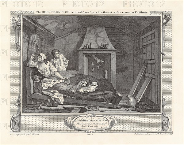 Series "Industry and Idleness", Plate 7: The Idle 'Prentice return'd from Sea, and in a..., 1747. Creator: Hogarth, William (1697-1764).