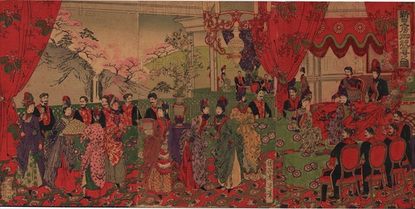 A Banquet in celebration of the New Imperial Palace , 1888. Creator: Chikanobu, Toyohara (Yoshu) (1838-1912).
