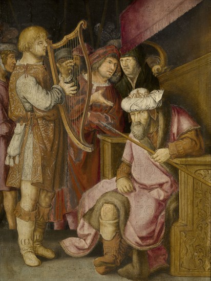 David Playing his Harp for Saul. Creator: Leyden, Lucas, van (1489/94-1533).
