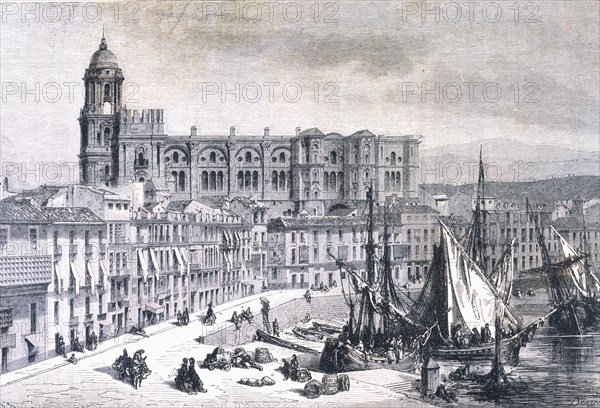 View of the Port of Malaga, 1875.  Creator: DORE, Gustavo (1832 - 1883).
