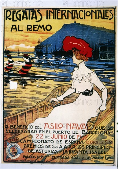 Poster of the International Regattas, held at the port of Barcelona in 1902. Creator: Llaverias Labro, Juan (1865-1938).