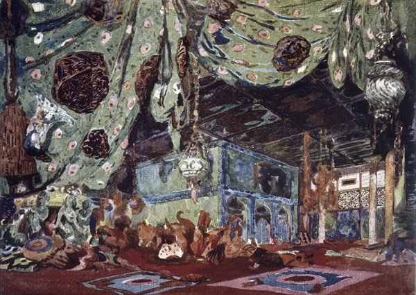 Set design for the play 'Scheherazade', 1935. Creator: Bakst, Leon (1866-1924).