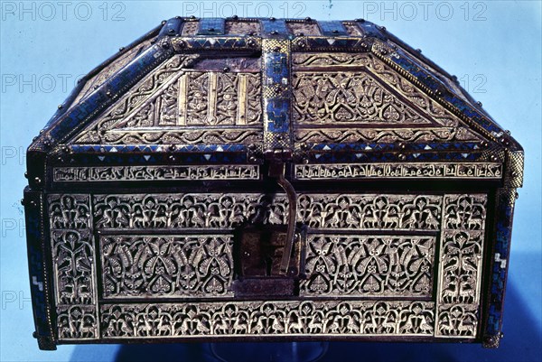 Ivory chest from the Cathedral of Palencia, 1049 - 1050, from the Aben Zeyan workshop in Cuenca. Creator: Unknown.