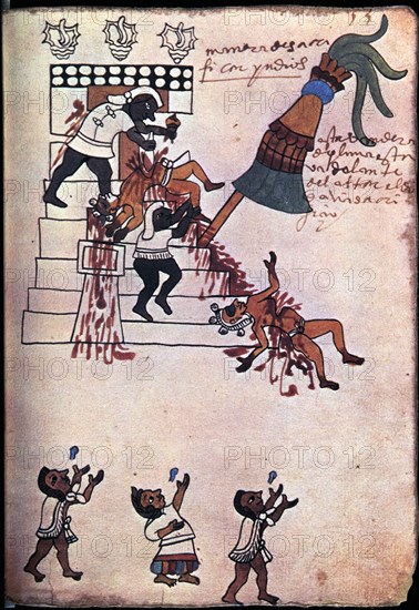 Codex of Tudela, 16th century. Scene of an Indian sacrifice.  Creator: Unknown.