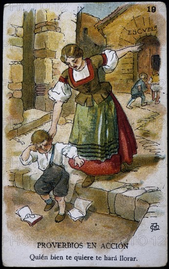 Collection of stickers 'Proverbs in action 'number 19, 1904. Creator: Mestres, Apeles (1854 - 1936).