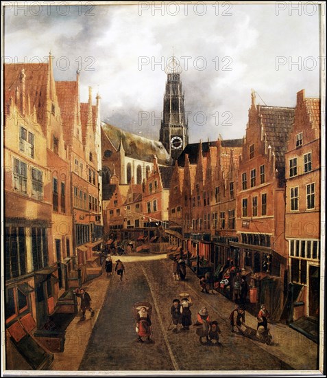 View of the Grote Houtstraat in Haarlem, 17th century. Creator: Hals, Nicolaes (1628 - 1686).