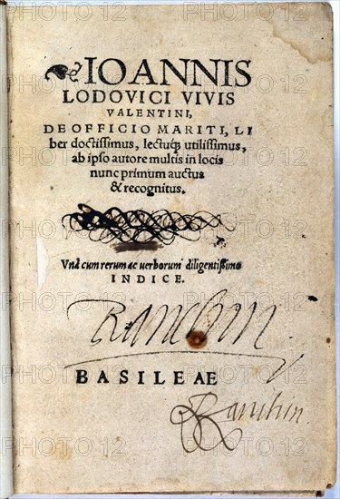 Second edition copy of 'De Officio Mariti de Institutione Foeminae Christianae',  1538.  Creator: Vives i March, Joan Lluís (1492-1540).
