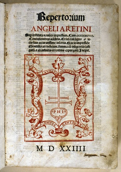 Cover of the work 'Repertorium Angeli Aretini. sub instituta noviter impressum cum' by Angel Aretino Creator: Unknown.