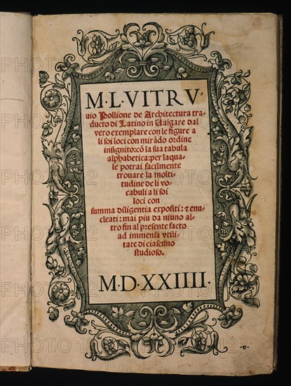 Cover of the work 'De Architecture Traducto di Latino in Vulgare dal Vero Exemplare', 1524. Creator: Vitrubio Polion, Marco (siglo I aC).