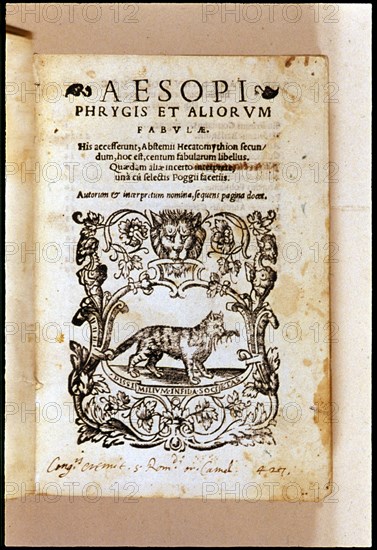 Cover of 'Aesopi phyrgis et alorium' by Aesop, 1539.  Creator: Aesop. 6th-7th century b.C..