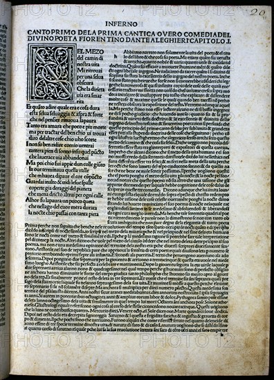 Page of the work 'Comedy, commentary by Cristoforo Landino', 1484. Creator: Dante Alighieri (1265-1321).