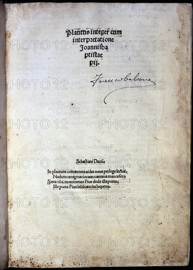 First page of 'Platus integer cum interpretatione Joanni Baptistae pii' by Plautus, 1500. Creator: Plautus (251 bC - 184 bC).