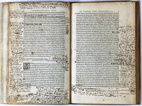 Pages of the original edition of the theological treaty 'De veritate fedei christianae', 1543. Creator: Vives i March, Joan Lluis (1493-1540) .