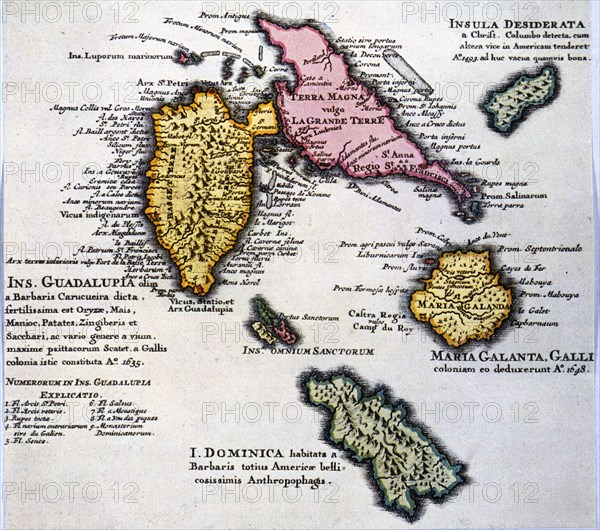 Map of the island of Guadalupe and other islands of the Antilles, 1680. Creator: Jaillot, Alexis-Hubert (1632-1712) .