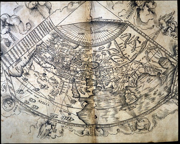 Mapa Mundi. In'Geographiae Universae', 1596. Creator: Ptolomeo, Claudio. (90-168).