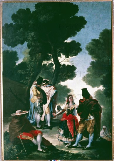 'La Maja y los embozados '(The Paseo de Andalucía), 1777. Creator: Goya y Lucientes, Francisco de (1746 - 1828).