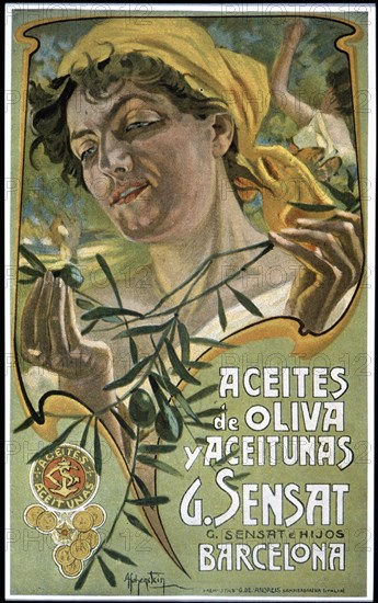 Advertising poster for G. Sensat olive oil from Barcelona, 19th century. Creator: Hohenstein, Adolfo (1854.-1928).