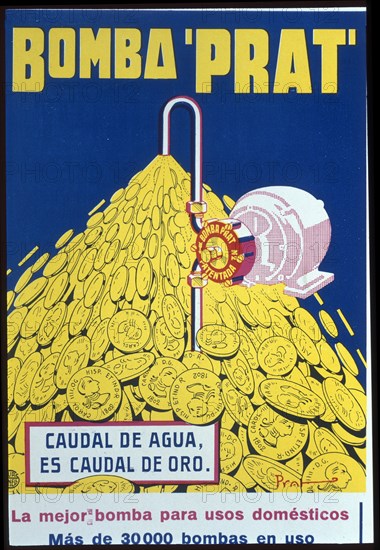 Advertising of 'Bomba Prat', water pump for domestic use, made in Badalona, 1929. Creator: Furnells, Joan (1870-1929).